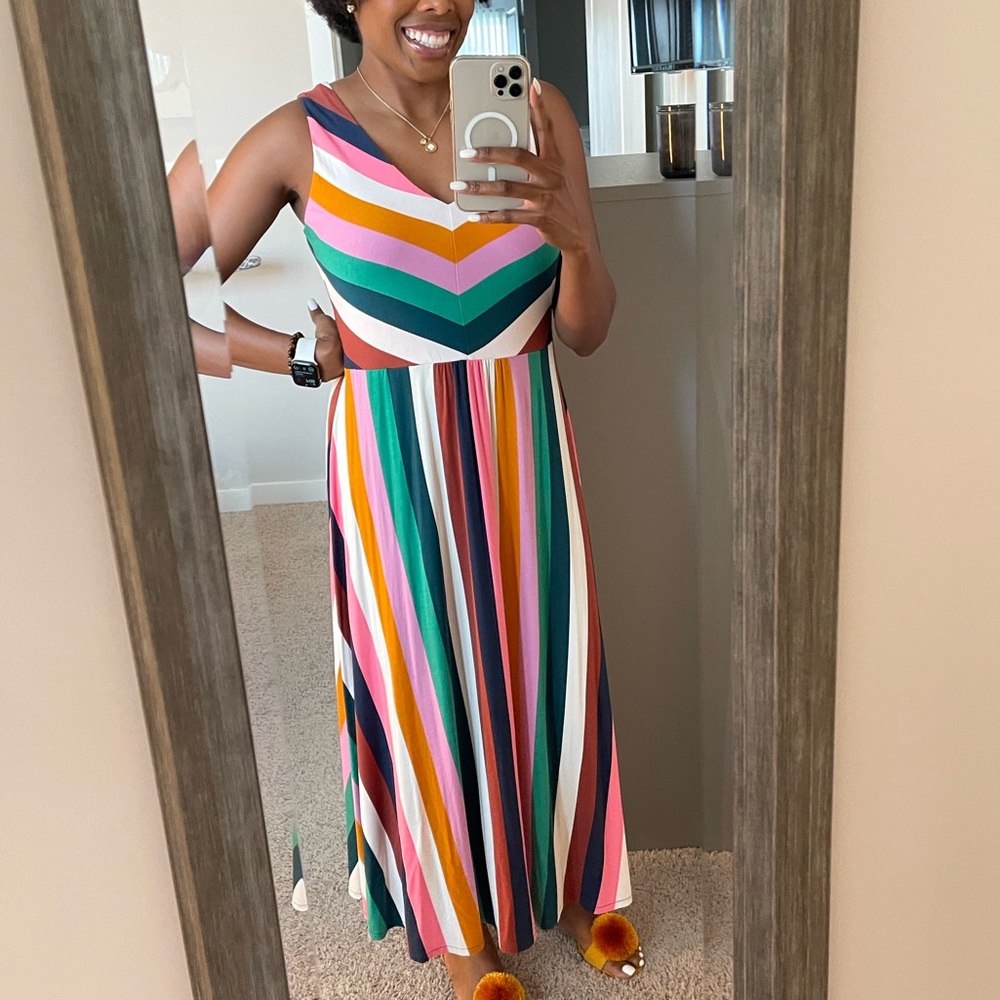 Striped, midi-length Boden dress. Great condition.